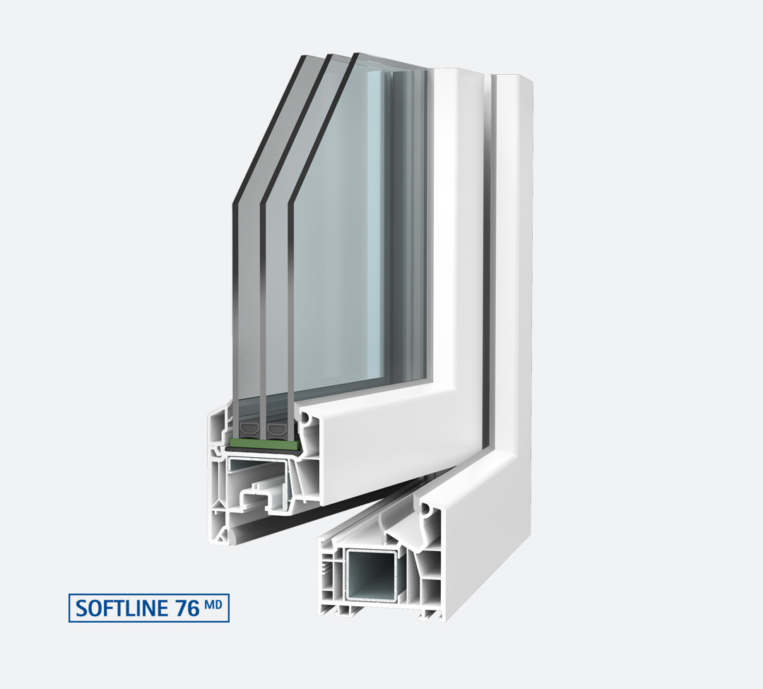 VEKA SOFTLINE 76 MD – Musterecke mit 3-fach-Verglasung und Mitteldichtung